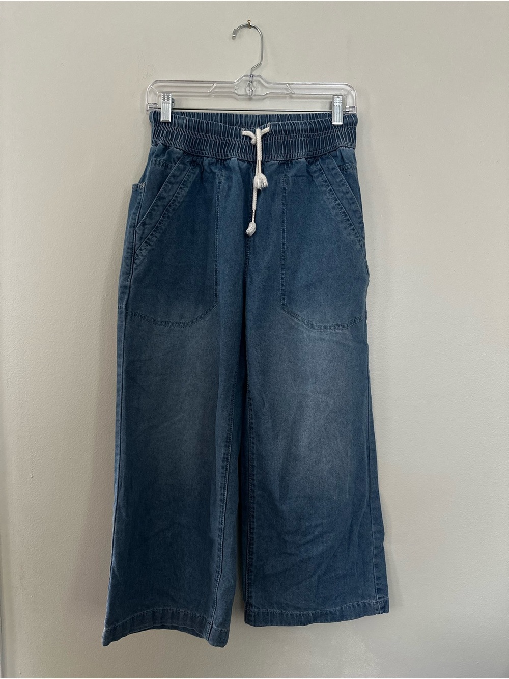 Fashion Wide Leg Denim Palazzo Pants S Elastic Drawstring Chambray